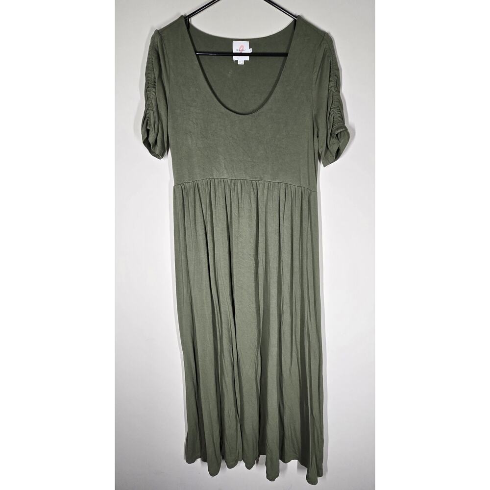 The Nines by Hatch Maxi Maternity Dress Ruched Short Sleeve Olive Green S
